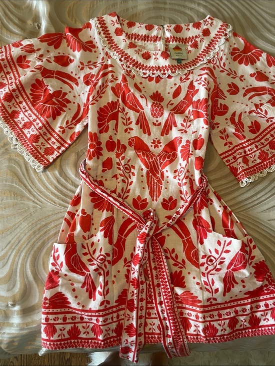 FARM Rio Dresses & Skirts - FARM Rio Cream Mini Dress with Red Bird & Floral Print